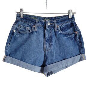 Wild Fables Sz 2 Cuffed Highest Rise Mom Shorts Blue Denim Happy Pocket